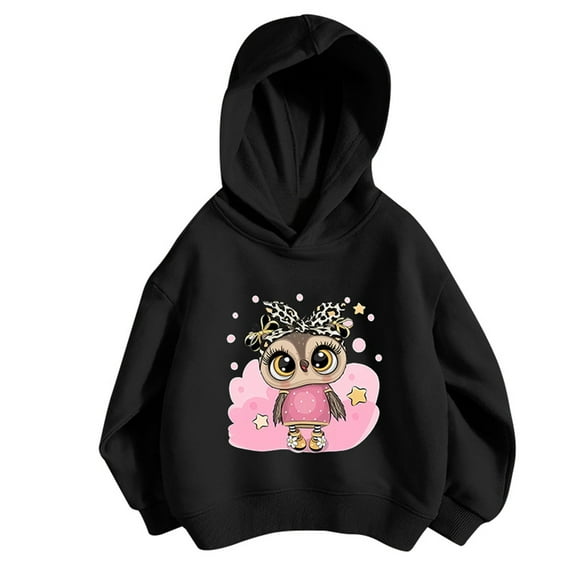 Kiijoy Toddler Girls Active Hoodie Owl Graphic Long Sleeve Pullover Hooded Sweatshirt
