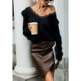 thumbnail image 4 of Lace Trim Ruffle Shoulder Sweater, Black, Small, 4 of 5