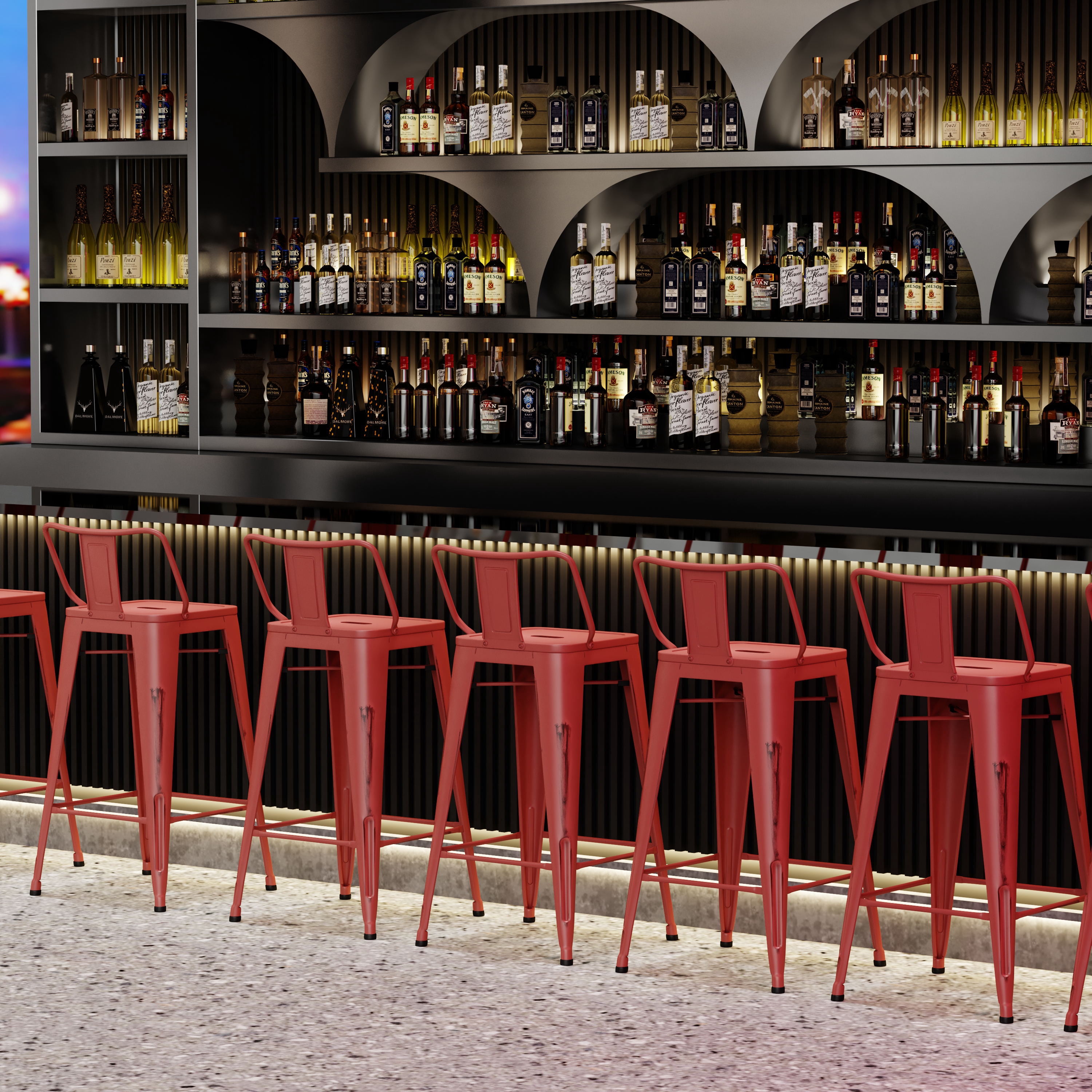 Andeworld 24" Low Back Distressed Red Bar Stools Industrial Metal Barstools Counter Height Stools [Set of 4]
