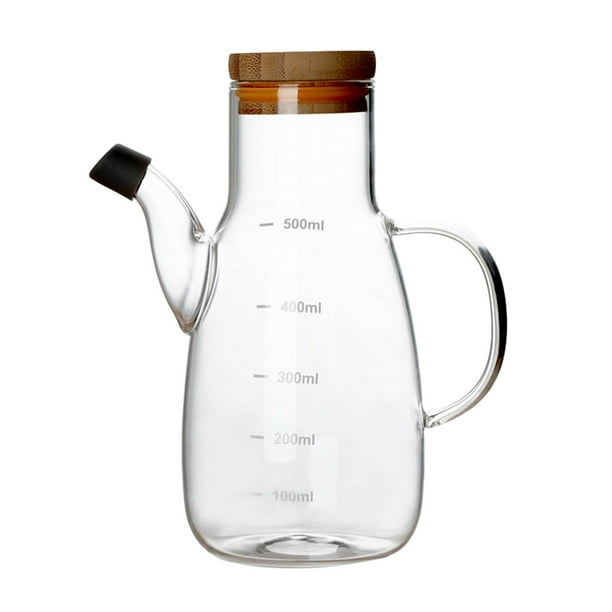 Botella de aceite con tapón dosificador para condimentos de cocina, vidrio olecranon a prueba de derrames con graduación, botella de aceite de alto contenido en borosilicato
