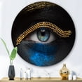 thumbnail image 2 of Designart 'Girl Eyes With Gold Chain and Blue Pigment' Modern Circle Metal Wall Art 29x29 - Disc of 29, 2 of 5