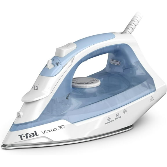 T-fal Virtuo 30 Steam Iron, 1400W Ceramic Soleplate Steam Iron with Auto Off, Model FV2C61U0