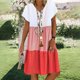 thumbnail image 1 of Qucoqpe - Vestido informal holgado de verano para mujer, con estampado de rayas y lunares, cuello en V, manga corta, para playa, fiesta diaria, talla grande, en oferta, 1 of 1