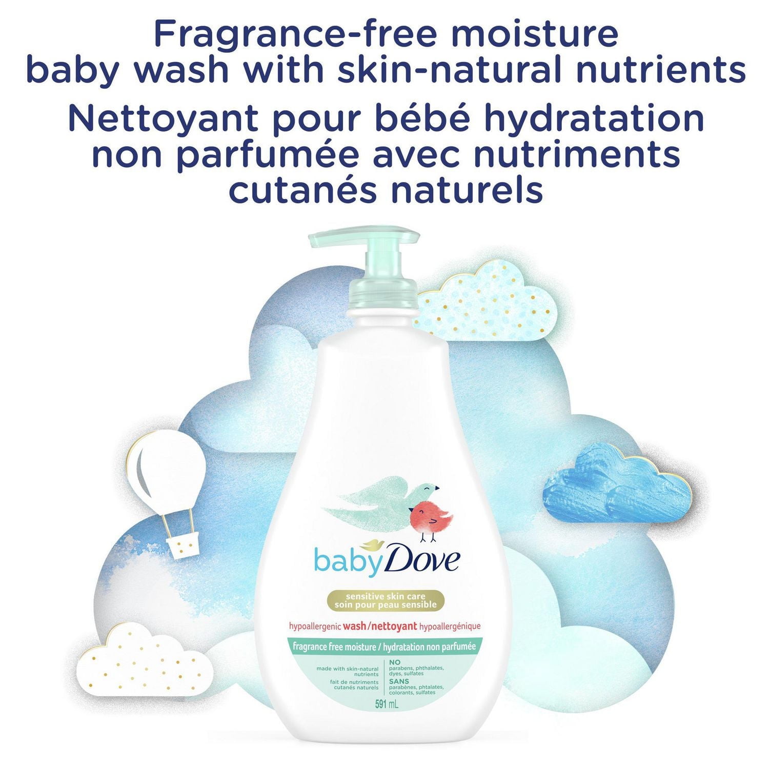 Nettoyant Baby Dove hypoallergénique Hydratation peau sensible Nettoyant pour bébé 591ml