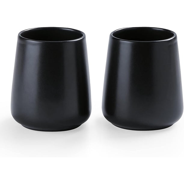 Juego de 2 soportes para cepillos de dientes de cerámica, negro mate, soporte para pasta dental y tazas de enjuague bucal reutilizables para baño y recámara