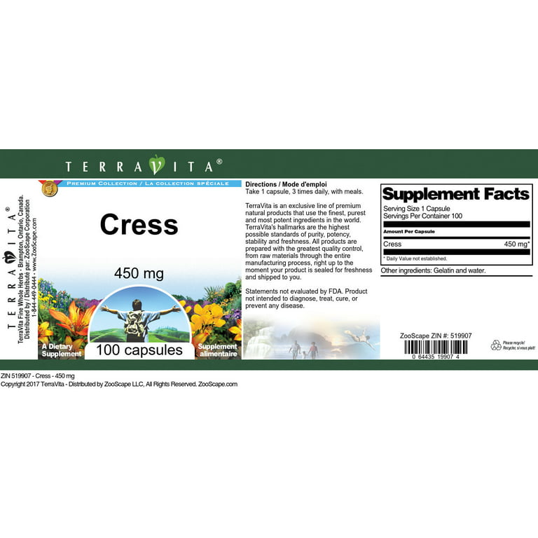  Cress - 450 mg (100 Capsules, ZIN: 519907) : Grocery & Gourmet  Food