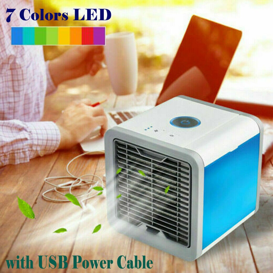 Portable Air Cooler Conditioner Table Conditioner 3 in 1 Cool Unit Personal Mini Air Conditioner Space Cooler Adjustable Evaporative Humidifier for Home Travel Office Night Light with 7 Colors 