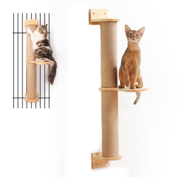 FUKUMARU Cat Scratching Post, Wooden Cats Wall Tree for Playing & Climbing