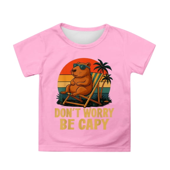 Toddler Tee Casual Cute Print Short Sleeve Round Neck Loose Fit Playful Girls Blouse,Pink,140