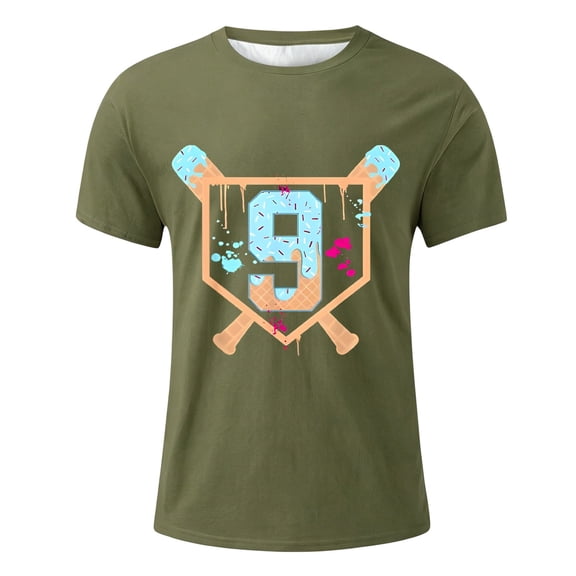 TGPMGRZ Boys Shirts Clothes for School Wear Cartoon Baseball Printed Short Sleeve T Shirt #A14 Army Green 12-13 Years