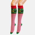 thumbnail image 3 of GobdXE Unisex Knee High Socks Christmas Elf Stripe Graphic Print Soft Knit Holiday Costume Party Wear Size:One Size, 3 of 6