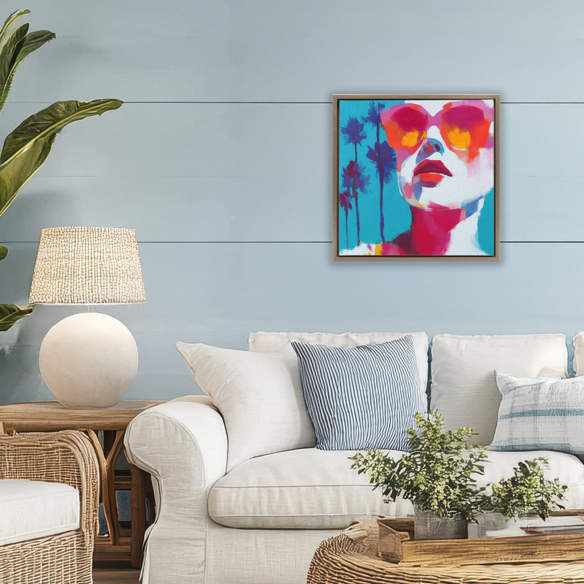 Stupell Industries Expressive Palm Tree Gaze Brown Framed Floater Canvas Wall Art, design by Chromatic Storm Studio