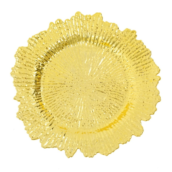 24 PCS Gold Charger Plates, PP Round Reef Plate Chargers, for Wedding Dinner Party Decoration