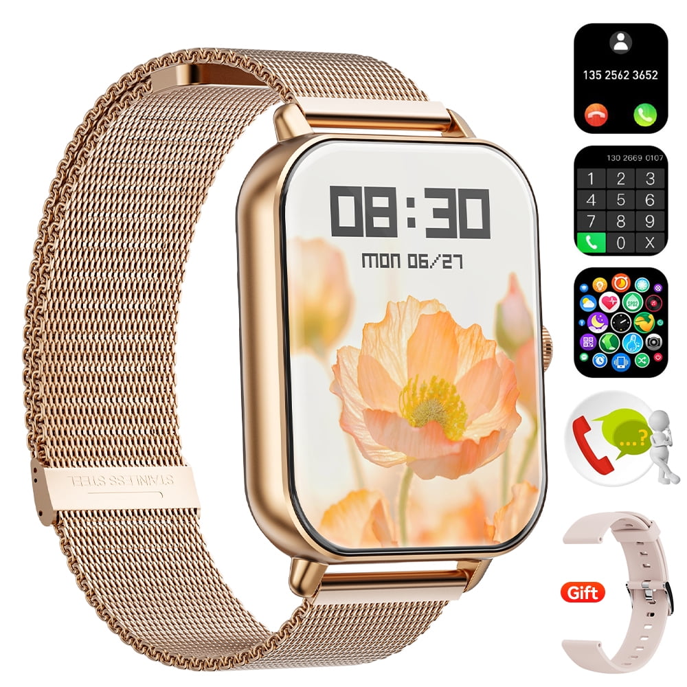 Carkira L21 2022 Smart Watch Women Bluetooth Call with Fitness Tracker Heart Rate Detection Gold (Steel Belt)