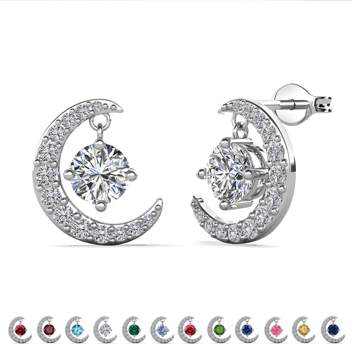 Cate & Chloe Luna April Birthstone 18k White Gold Plated Women Stud Earrings, Swarovski Crystals