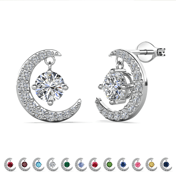 Cate & Chloe Luna April Birthstone 18k White Gold Plated Women Stud Earrings, Swarovski Crystals