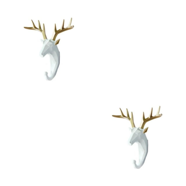 Decodeary Resin Key Hook Durable And Functional Addition To Home Resin Elephant Head Animal Wall Mounted Hook Animal Head Key Hook White gold (deer) 2Set