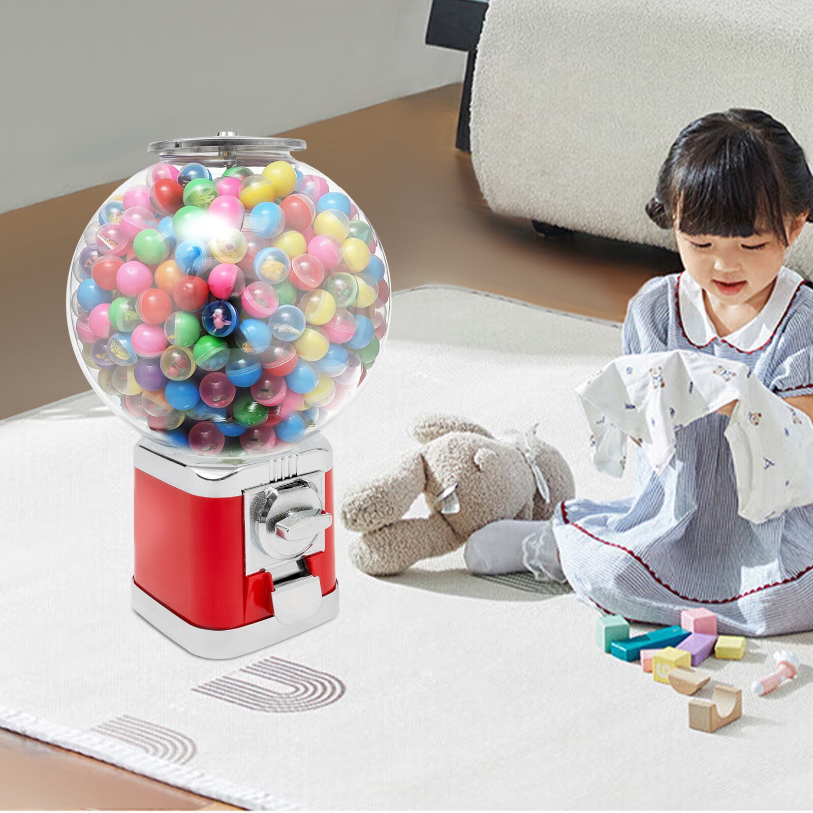 Modern Countertop Candy Ball Vending Machine Capsule Toys Vending Machine with Keys New Capacity 500 1.26-inch Diameter Balls 6.69*6.69*18.11in for Selling Small Capsule Toys, Pinballs