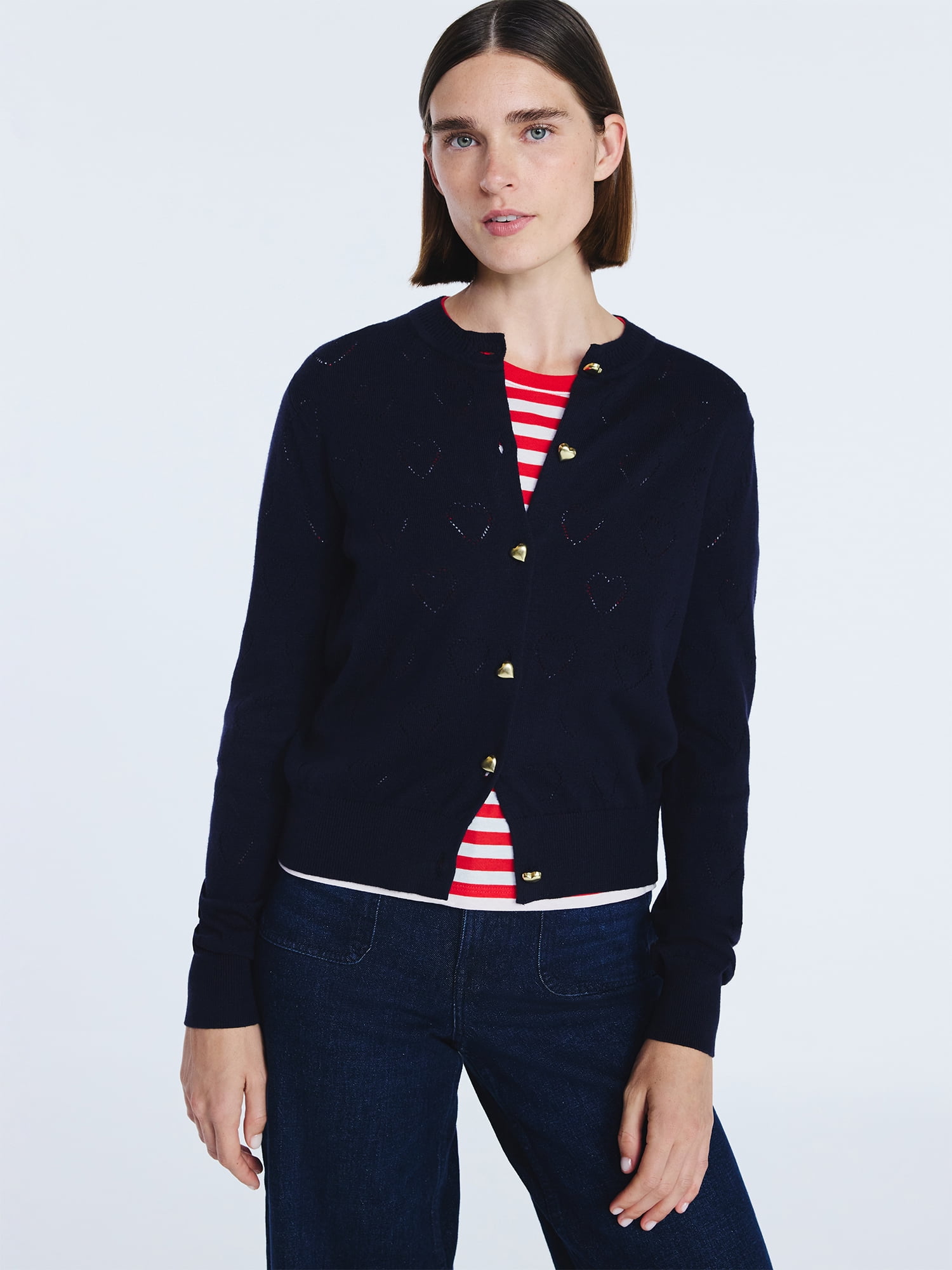 Free Assembly Women's and Women's Plus Heart Cardigan Sweater with Long Sleeves, Lightweight, Sizes XS-4X