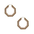 thumbnail image 1 of Metal Filigree Leather Hoop Earrings, 2-Inch, Tan, 1 of 1