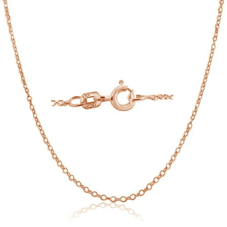 18 Inch Italian - Cable Chain Necklace Sterling Silver Italian 1.3mm Rose Gold Plated Nickel Free 18 inch