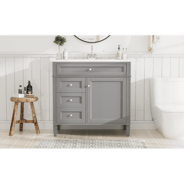 36'' Bathroom Vanity with Top Sink, Modern Bathroom Storage Cabinet with 2 Drawers and a Tip-out Drawer, Single Sink Bathroom Vanity