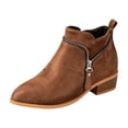 thumbnail image 2 of EKVAHL Women's Orthopedic Ankle Booties, Faux Suede Low Block Heel Work Boots, Pointed Toe Fall Winter Outdoor Fashion Boots Brown, 2 of 4