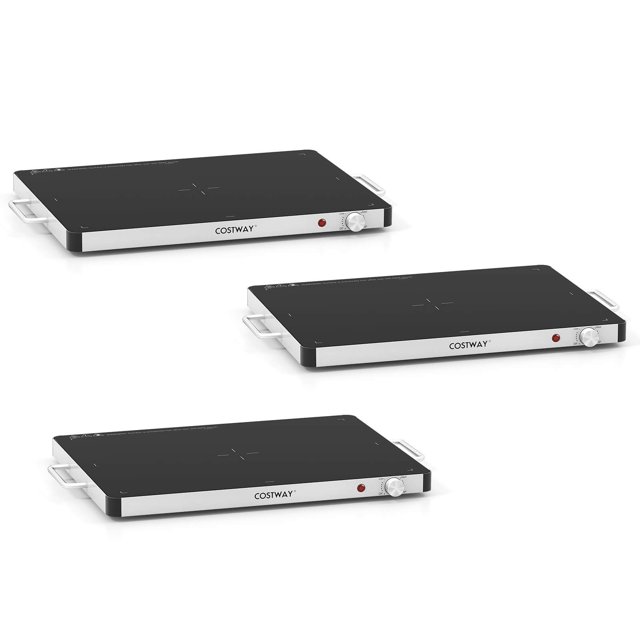 Costway 3 PCS Electric Warming Tray Tempered Glass Food Warmer with Adjustable Temperature
