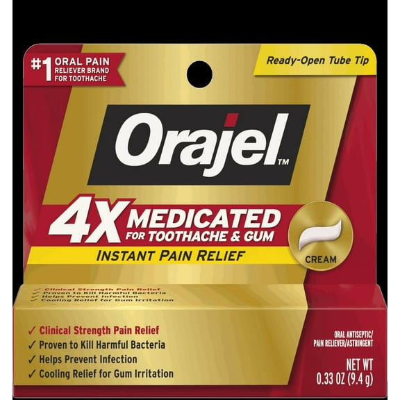 Orajel 4X Medicated Cream for Toothache and Gum Severe Pain Relief, 0.33 oz