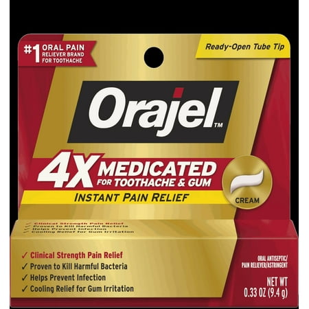 Orajel 4X Medicated Cream for Toothache and Gum Severe Pain Relief, 0.33 oz