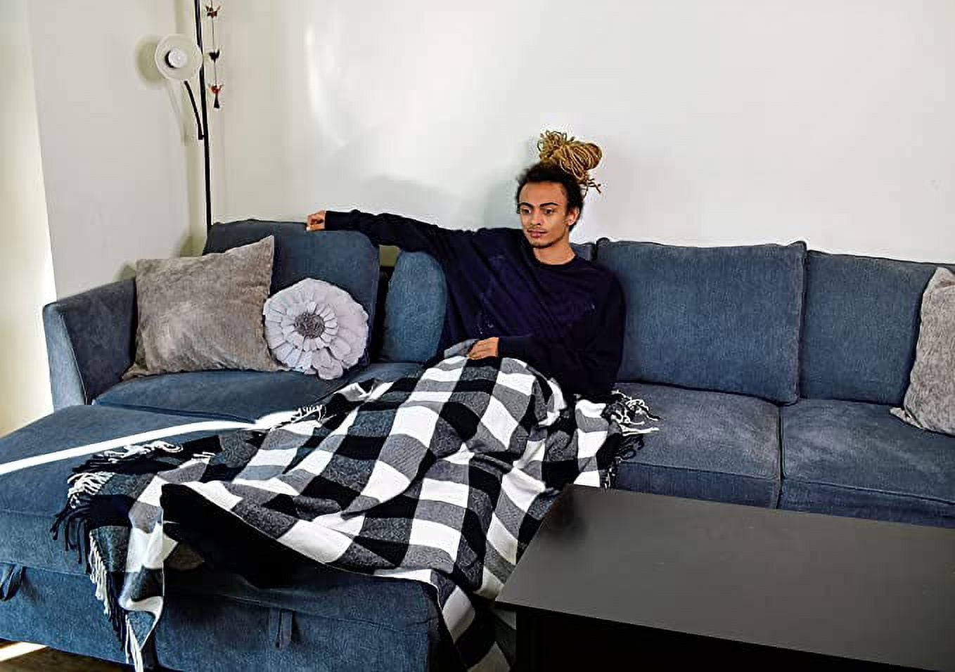 Blankets - Buffalo Plaid Throw Blanket - Decorative Classic Blanket - Comfortable and Ultra-Soft - Lightweight & Indoor Outdoor Blanket - (black/white)
