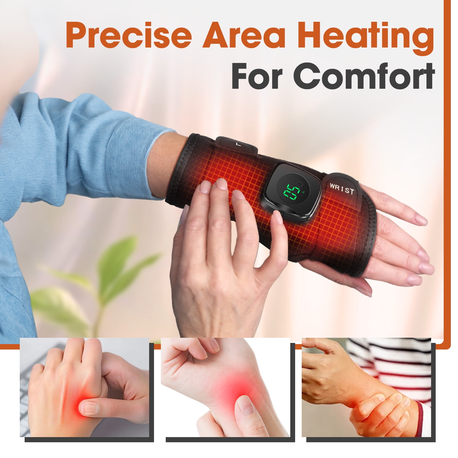 Rechargeable Wrist Heating Pad Wrap, Carpal Tunnel Wrist Brace Night Support, Removable Metal Wrist Splint, Heated Wrist Massage with 3 Heat Level, Left Hand for Men, Women