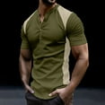 thumbnail image 2 of HomeDM Men's Henley Button Down Shirts, Color Block Short Sleeve Casual Basic Tee Summer Lightweight T Shirts, Army Green, 2 of 8
