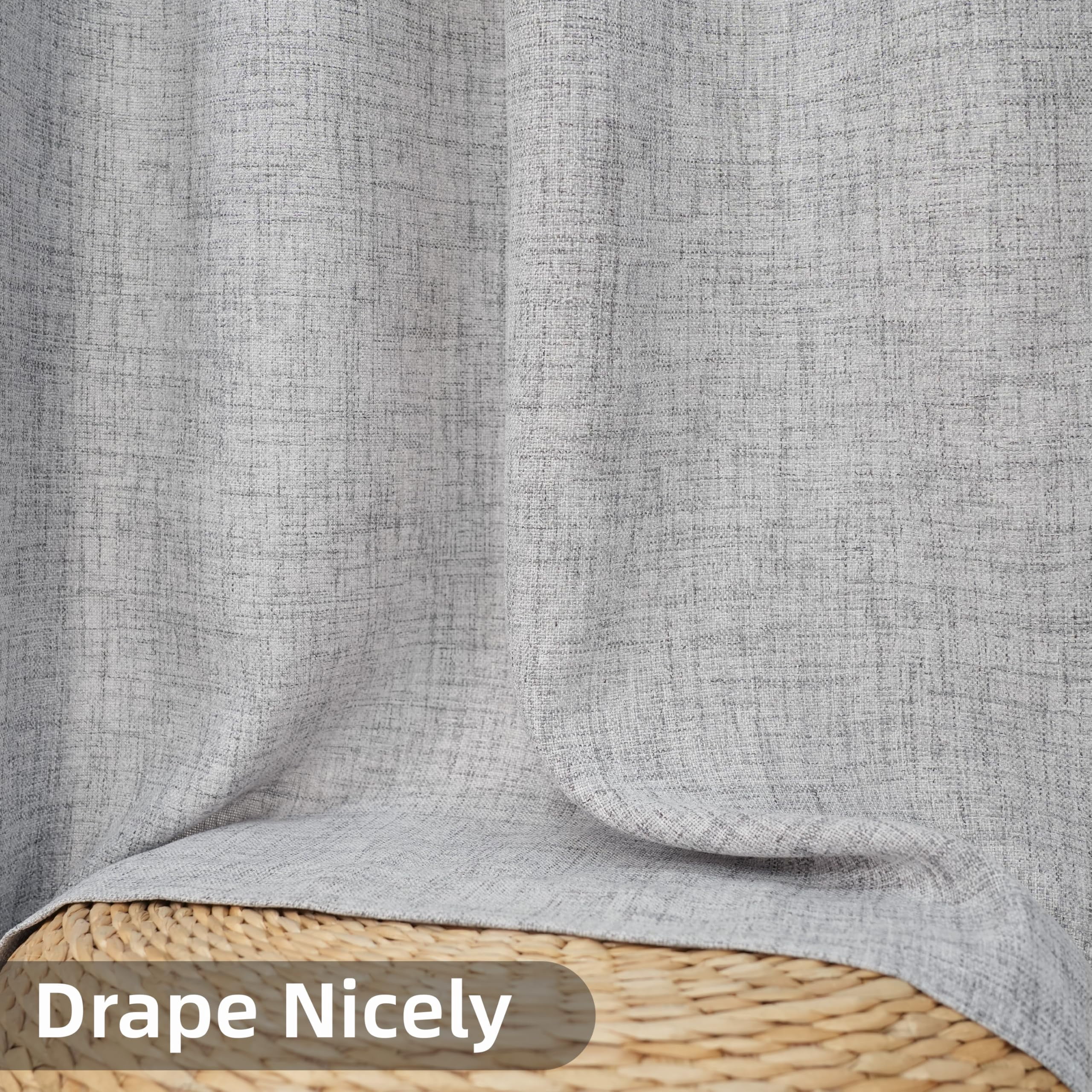 DriftAway Gray Linen Curtains 108 Inches Long for Living Room Thick Semi Sheer 2 Panels Farmhouse 3 Inch Rod Pocket Back Tab Boho Rustic Light Filtering Window Drapes for Bedroom Privacy Assured