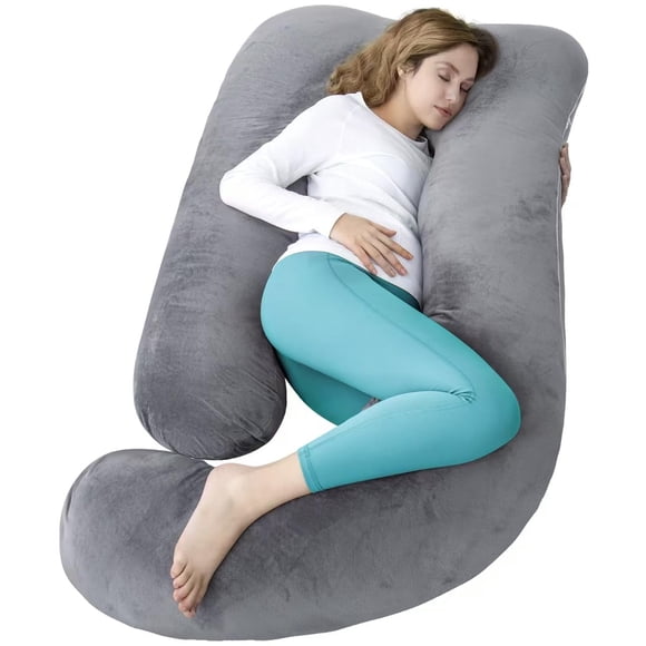 Toytexx U-Shaped Pregnancy Pillow with Removable Velvet Cover, Adjustable PP Cotton Filling, Grey, Full Body Support Pillow for Side Sleeping and Maternity Comfort