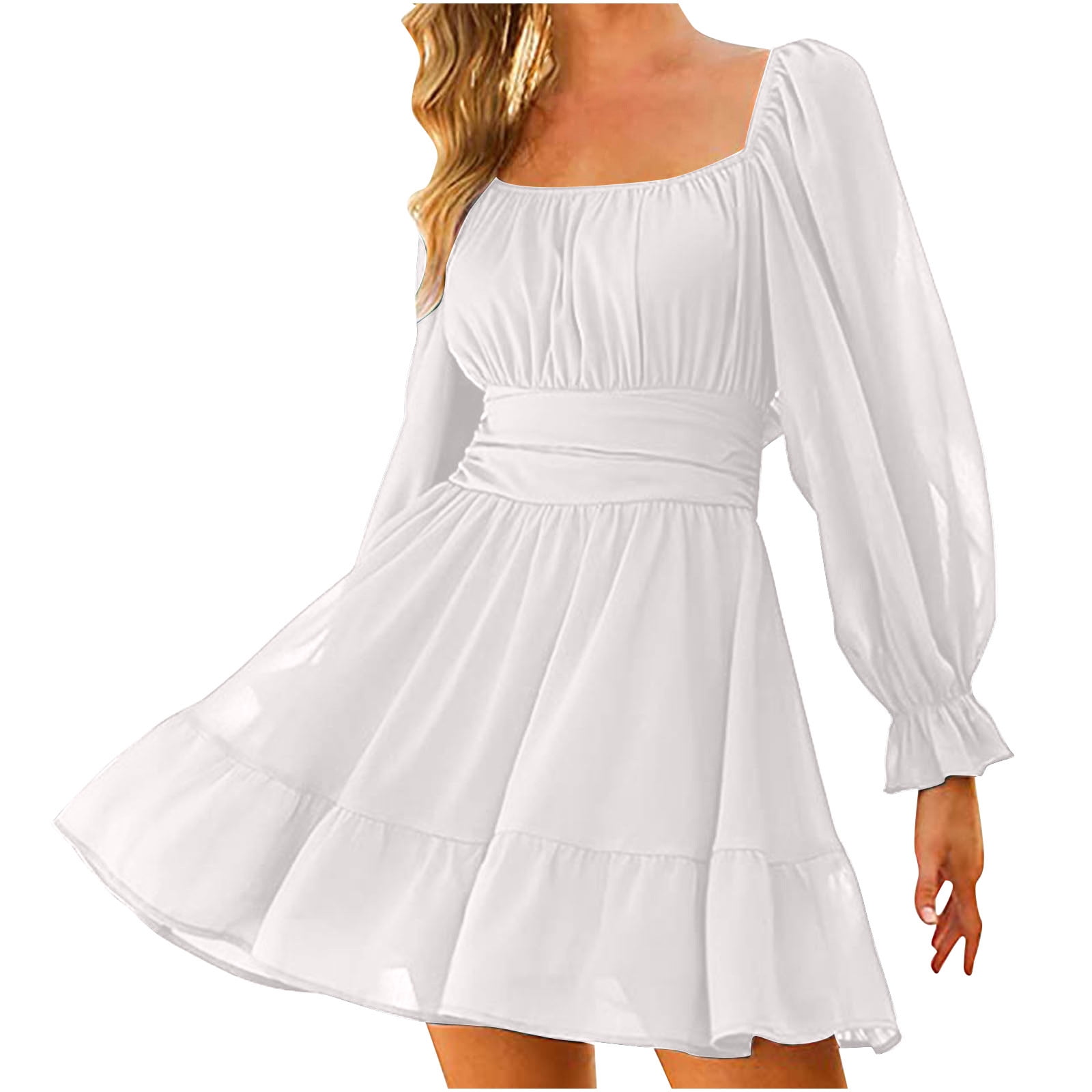Squard Neck Mini Dress Flowy Dresses 