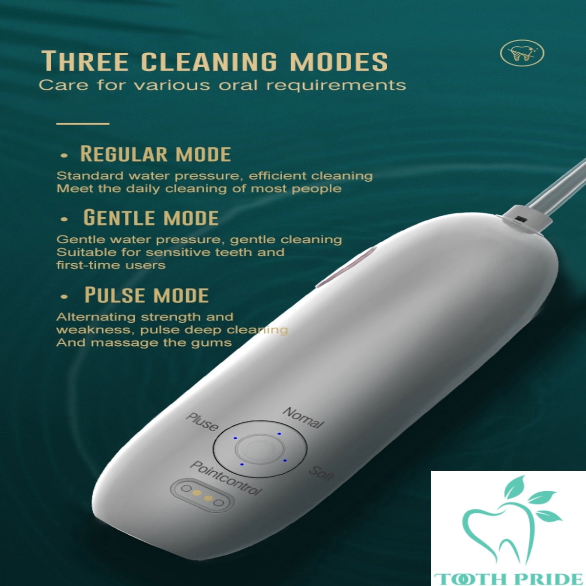 Tooth Pride Cordless Portable Water flosser - Water Safe Dental Oral Irrigator with Foldable Nozzle Head - Powerful Upgraded Water Pressure with Copper Motor Smart Chip Technology