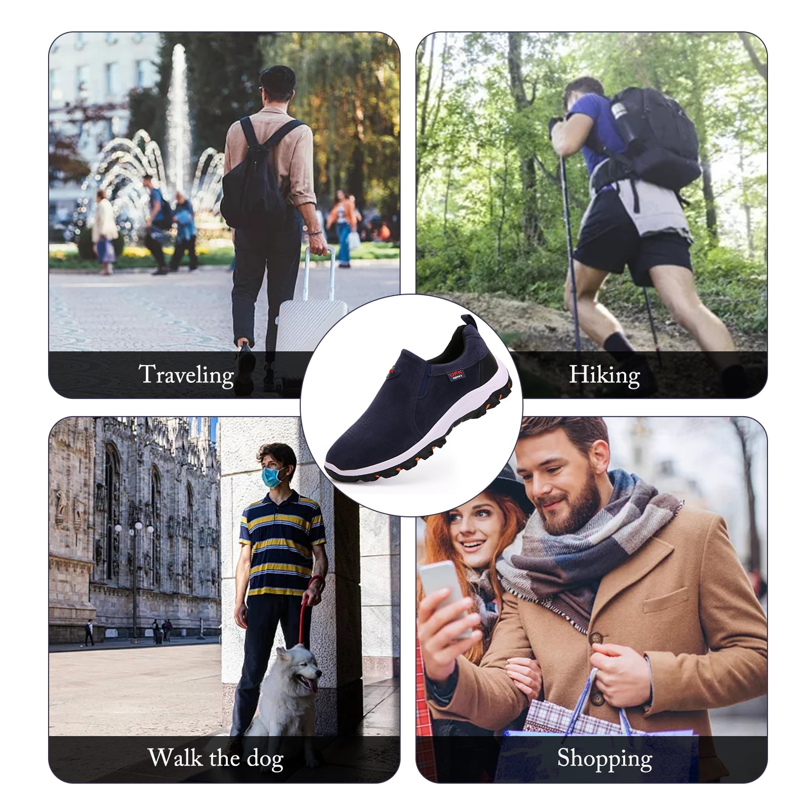 Mens Hiking Shoes Laceless Suede Breathable Slip Resistant Boots Lightweight Sneakers for Outdoor Activity Hiking Walking