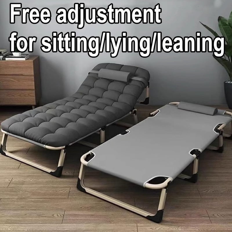 Folding Camping Cot with Mattress, Adjustable Portable Guest Bed & Reclining Lounge, Portable Patio Chaise Lounge Chair Recliner for Indoor Outdoor Use
