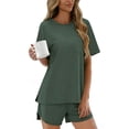 thumbnail image 4 of yillto Womens Shorts Set 2 Piece Outfits Summer Lounge Short Sleeve Tops Matching Sweatsuit Casual Sets, 4 of 5