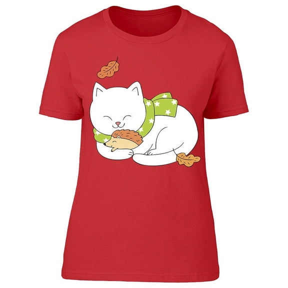 Cartoon Cat Hedgehog T-Shirt Women -Image by Shutterstock, Female XX-Large