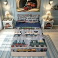 thumbnail image 2 of meiyoeat Vintage Steam Train Zipper Twin Comforter Sets with Fitted Sheet and 2 Pillowcases for Kids Boys, Retro Locomotive Car Zipper Bedding Set, Multicolor Gray, Blue ReversibleB, 2 of 6