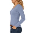 thumbnail image 4 of MYAOYINo Boundaries Womens Long Sleeve V Neck Top Solid Color Fitted T Shirt, 4 of 9