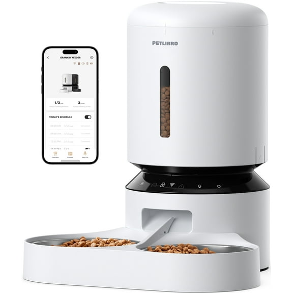 Petlibro Automatic Cat Feeder, 5G WiFi Automatic Dog Feeder with Freshness Preservation, 5L Timed Cat Feeder with Low Food Sensor, Up to 10 Meals Per Day, Granary Pet Feeder for Cats, White