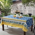 thumbnail image 1 of Home Bargains Plus Spring French Country Lemon Grove Vinyl Tablecloth with Flannel Backing, 52 x 52 Inch Square, Blue and Yellow Citrus Lemon Print, Easy Care Wipe Clean Indoor Outdoor Table Cover, 1 of 5