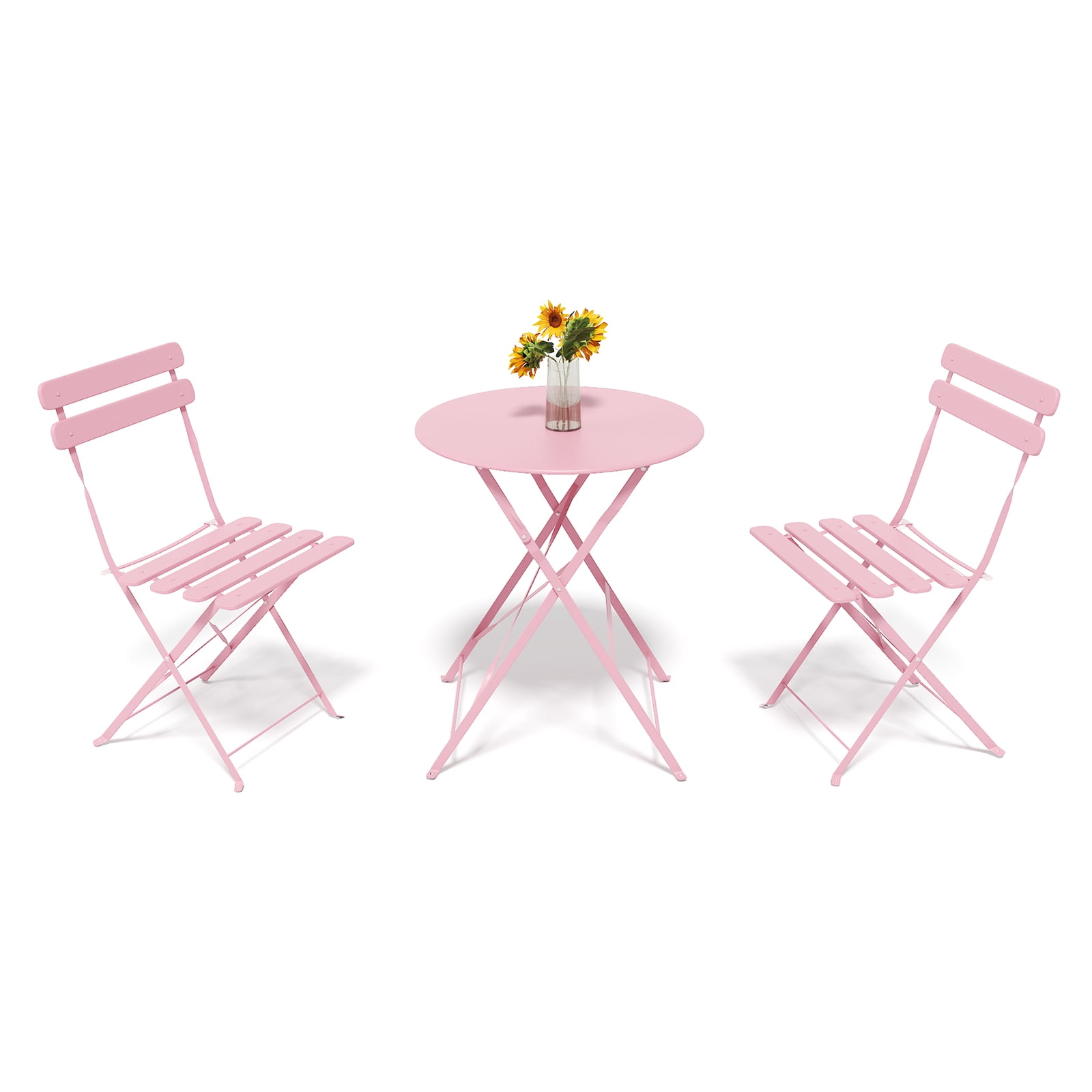 Set of 2 Table and Chairs, 3 Piece Outdoor/Indoor Folding Patio Bistro Sets, 2 Chair Patio Furniture Set with Table, Premium Frame Foldable Coffee Tables for Balcony, Yard, Garden