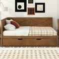 thumbnail image 3 of Harper & Bright Designs Twin Daybed Frame with Trundle, Farmhouse L Shape Corner Daybed Bed, Brown, 3 of 14