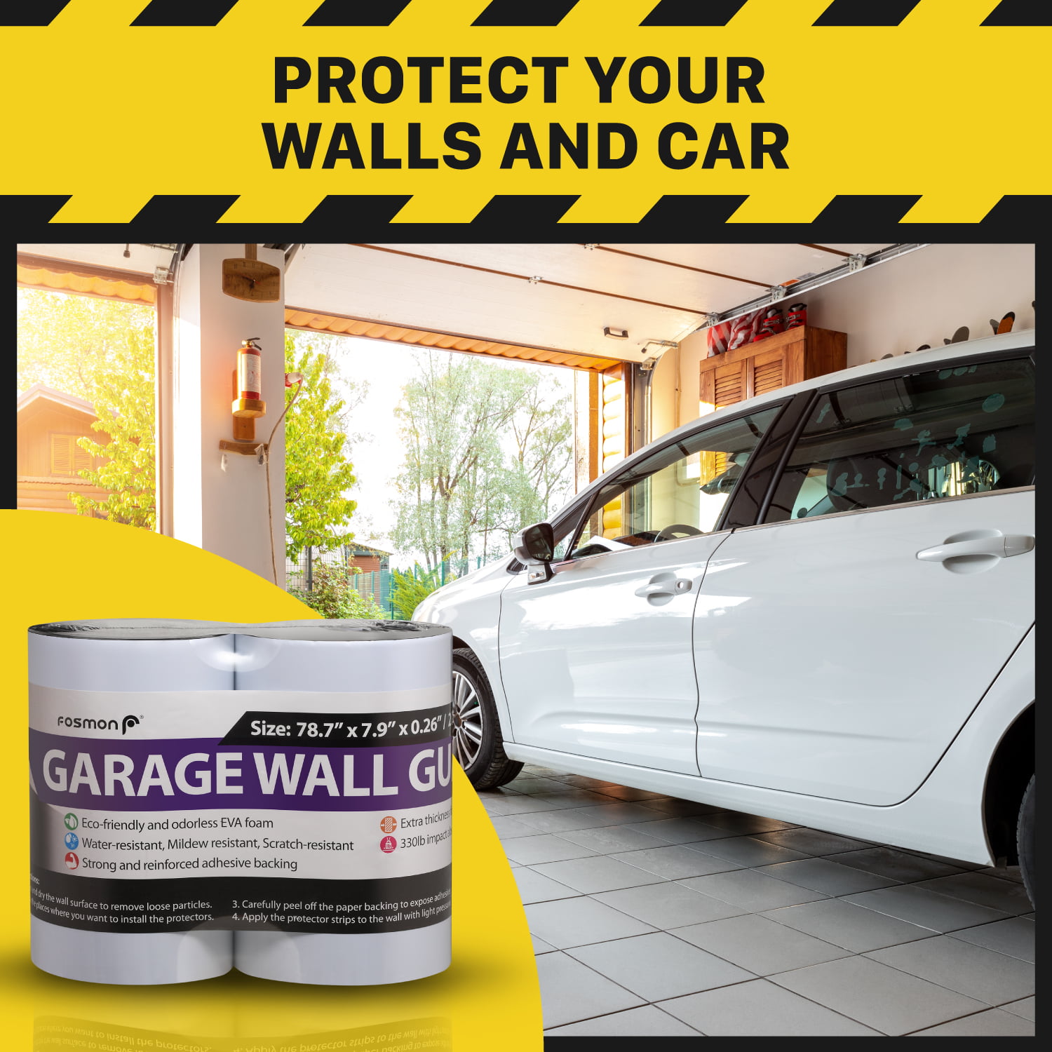 Fosmon Garage Wall Protector 78x7.8x0.25 with Fiberglass Mesh Self Adhesive Foam Strip for Car Door Bumper Guard Parking Assist 2 Roll Diamond Shape EVA Foam Withstand Up to 300LB Impact 