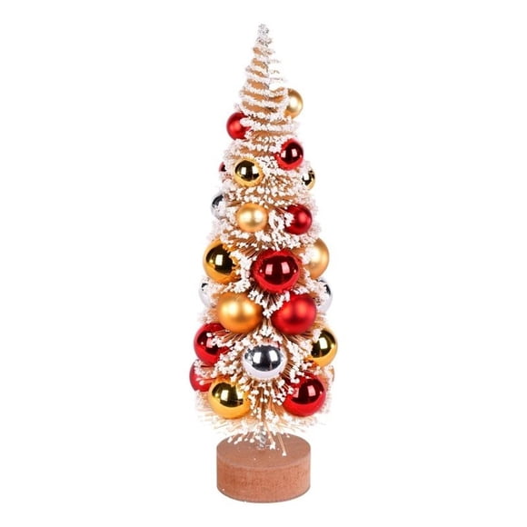 Pemberly Row 12" Tabletop Red/Silver Ornament Artificial Christmas Tree in Gold
