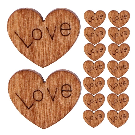 WHAMVOX OUNONA 100 Pcs Wooden Heart Confetti Hearts Nail Gems Light Brown